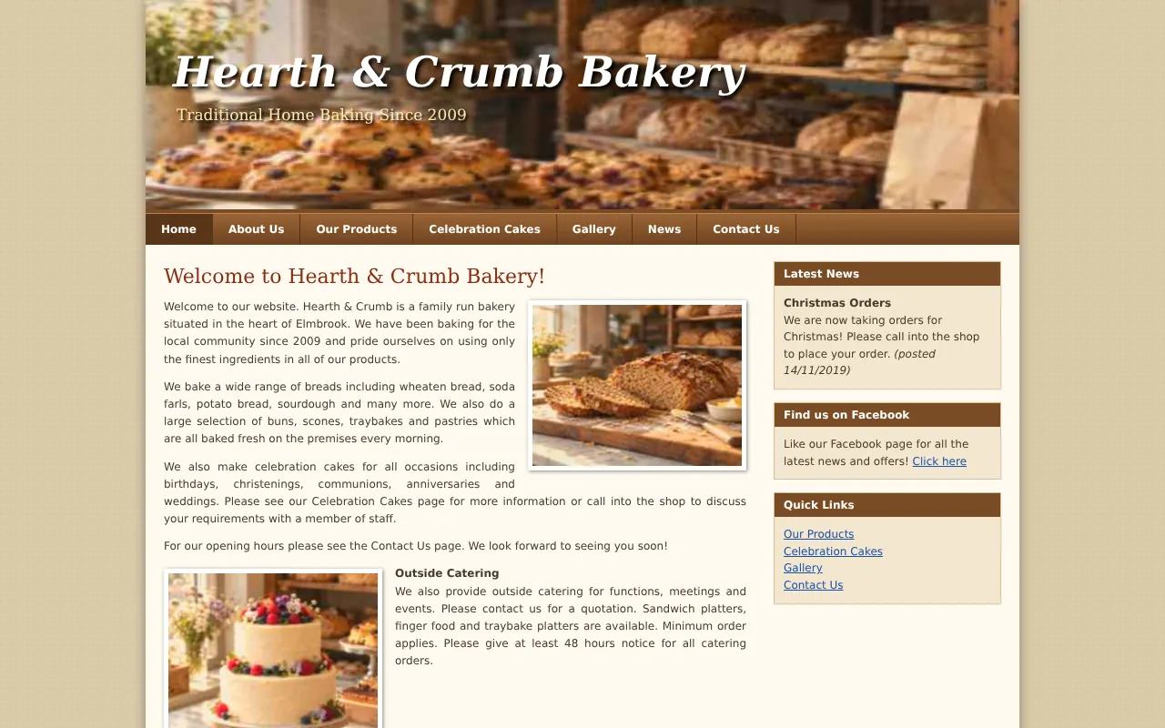Before: the bakery's old website, with long paragraphs and no opening hours